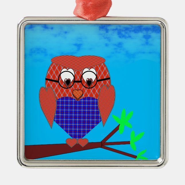 Tartan och Hearts Uggla Julgransprydnad Metall (Framsidan)