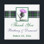 Tartan och Thistle Wedding Favor Magnet<br><div class="desc">Denna grönt, lila, rosa och vita MacKenzie Dress Tartan-bröllopsförmån tack för att du har en stel blomma inramad i grönt på ett plaid-band som matchar den bröllopsinbjudning som visas nedan. Om du vill att tartanbandet ska ändras till din familjetertan, skicka bara e-post till adress nedan. Om det finns några andra...</div>