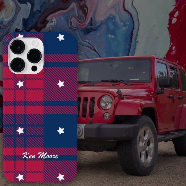 Tartan - Patriotic - Red Blue White Stars (1-Tartan - Patriotic - Red Blue White Stars Case-Mate iPhone Case by Leapfroglisics Shop)