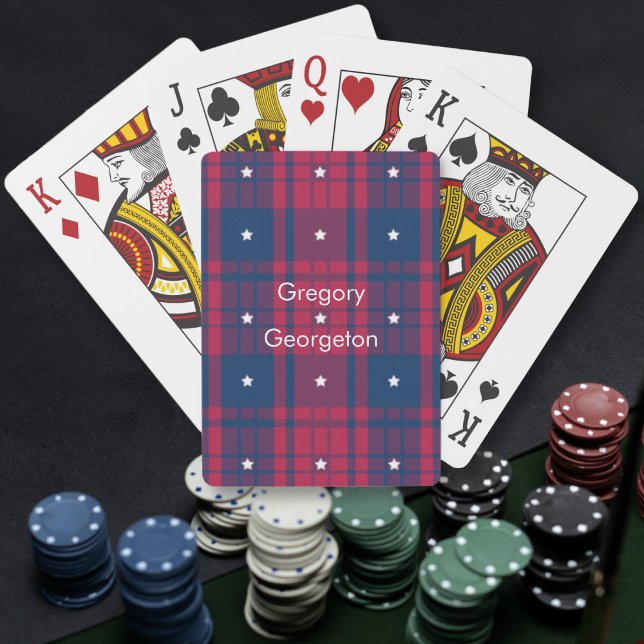 Tartan - Patriotic - Red Blue White Stars Casinokort (Tartan - Patriotic - Red Blue White Stars Playing Cards by Leapfroglisics Shop)