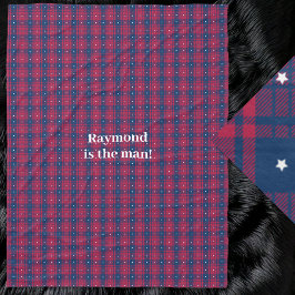 Tartan - Patriotic - Red Blue White Stars Fleecefilt