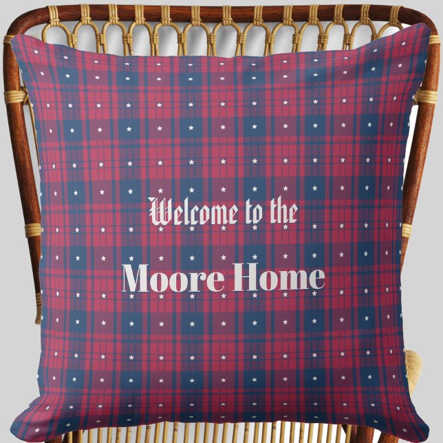 Tartan - Patriotic - Red Blue White Stars Kudde (Tartan - Patriotic - Red Blue White Stars Outdoor Pillow by Leapfroglisics Shop)