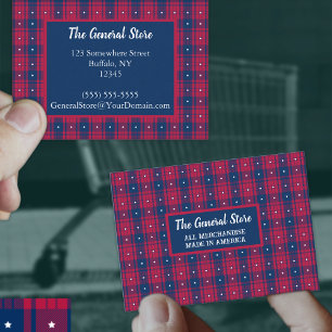 Tartan - Patriotic - Red Blue White Stars Mighty Visitkort