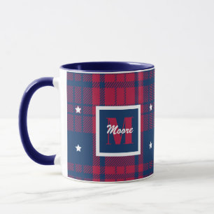 Tartan - Patriotic - Red Blue White Stars Mugg