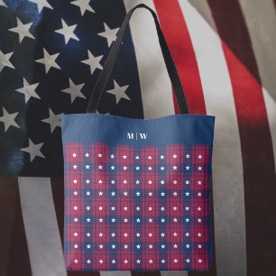 Tartan - Patriotic - Red Blue White Stars Tygkasse