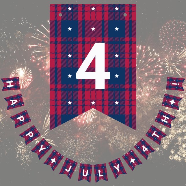 Tartan - Patriotisk - Röd Blå Vita Stjärnor Vimplar (Skapare uppladdad)