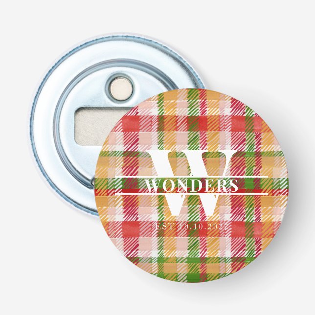 Tartan Plaid Basics Monogram fest firande bröllop Flasköppnare (Framsidan)