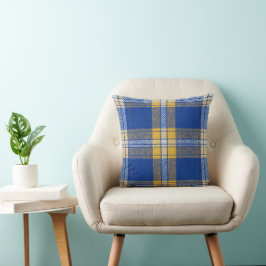 Tartan Plaid Blue and Yellow Throw Cushion Kudde