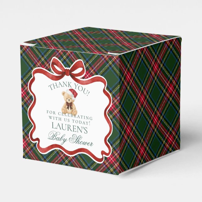 Tartan Plaid Christmas Bear Baby Shower Favor Box Presentaskar (Framsidan Sidan)