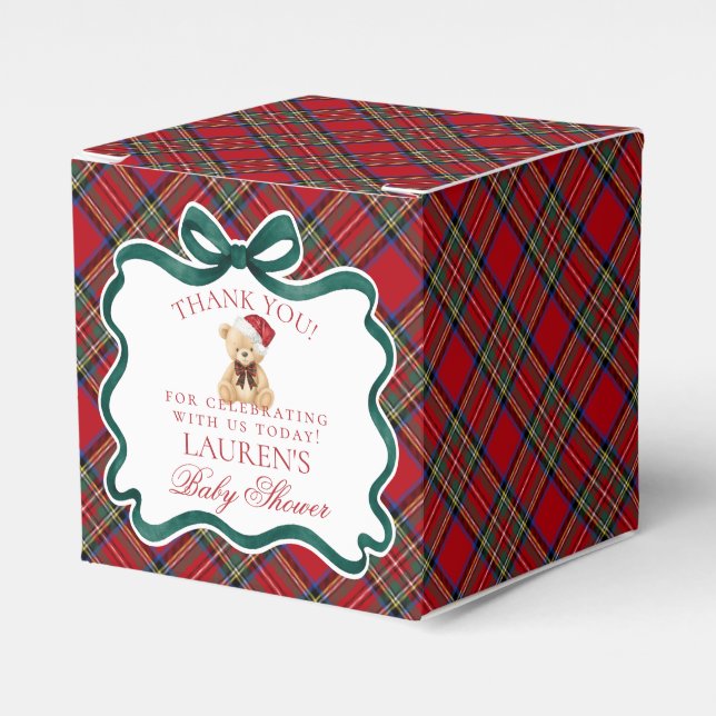 Tartan Plaid Christmas Bear Baby Shower Favor Box Presentaskar (Framsidan Sidan)