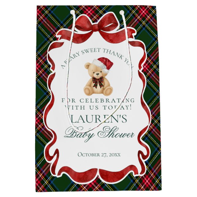Tartan Plaid Christmas Bear Baby Shower Favors (Framsidan)