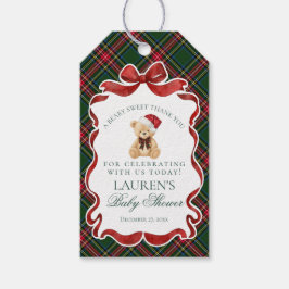 Tartan Plaid Christmas Bear Baby Shower Favors Presentetikett