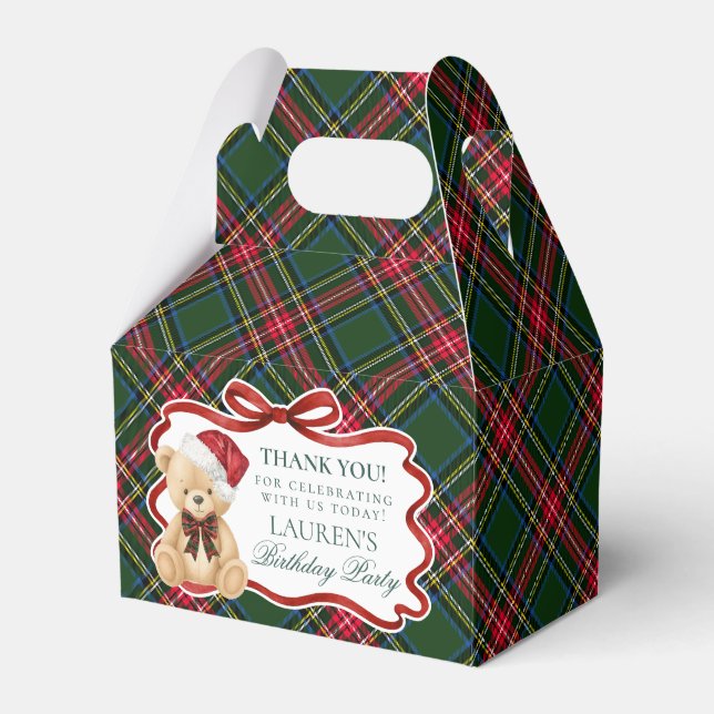 Tartan Plaid Christmas Bear Birthday Favor Box Presentaskar (Framsidan Sidan)
