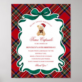 Tartan Plaid Christmas Bear Birthday Time Capsule Poster