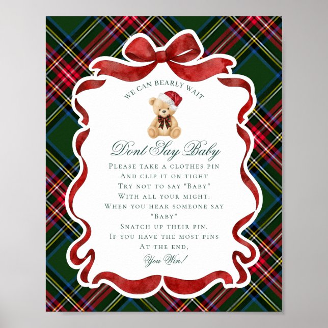 Tartan Plaid Christmas Bear Dont Say Baby Game Poster (Framsidan)