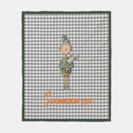 Tartan plaid christmas elf reideer grey white name fleecefilt