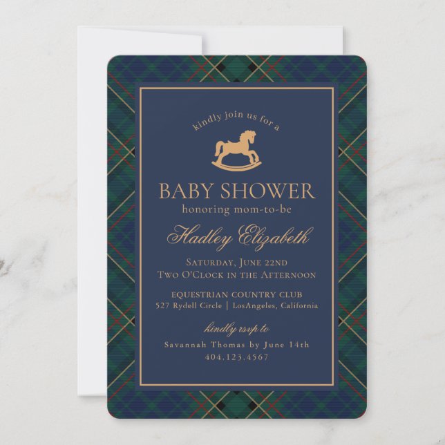 Tartan Plaid Classic Rocking Horse Baby Shower Inbjudningar (Framsida)