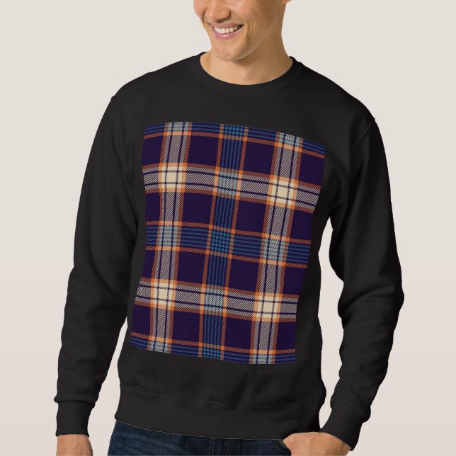 Tartan plaid, färglös marin struktur. lång ärmad tröja (Framsida)