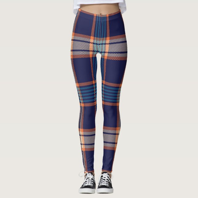 Tartan plaid, färglös marin struktur. leggings (Framsida)