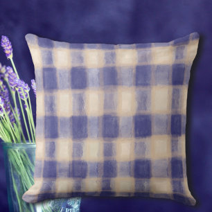 Tartan plaid gingham navy blue beige farmhouse kudde