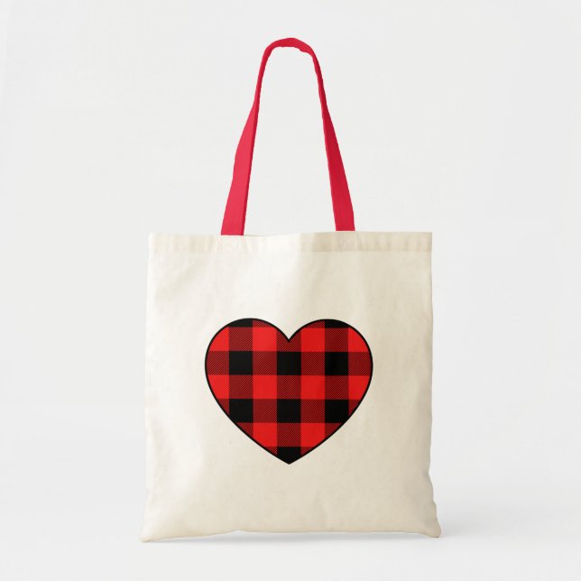 Tartan Plaid Heart Tote Tygkasse (Framsidan)