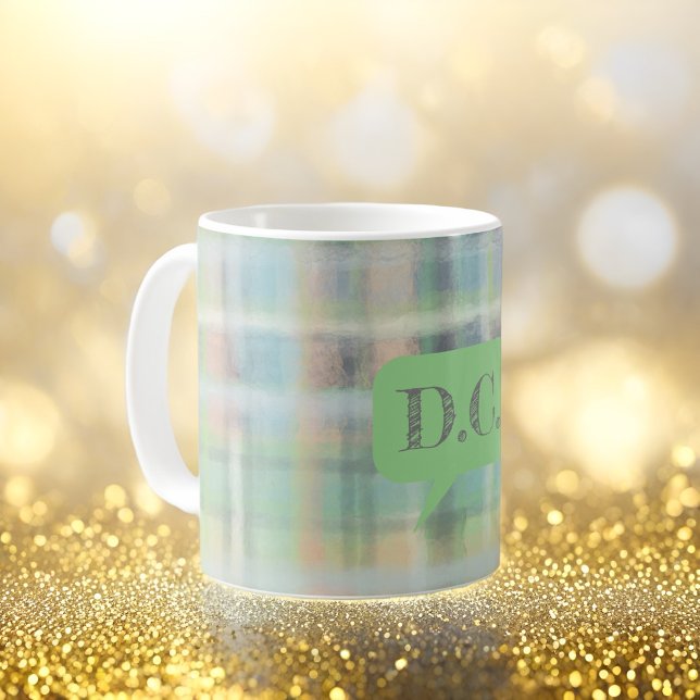 Tartan plaid initialer grönt blue grått beige past kaffemugg (Skapare uppladdad)