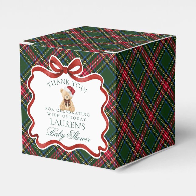 Tartan Plaid Jul Björn Baby Shower Presentlåda (Framsidan Sidan)
