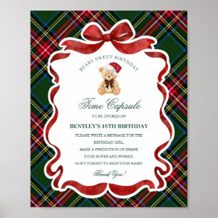 Tartan Plaid Julbjörn Födelsedag Tidskapsel Poster