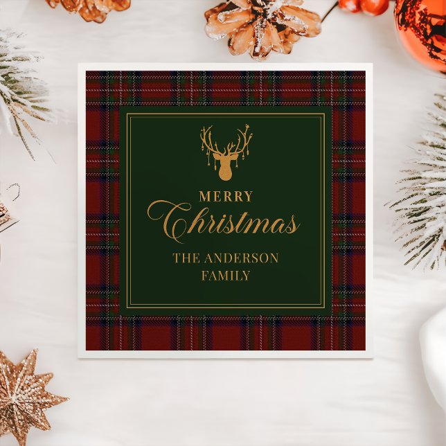 Tartan Plaid Merry Christmas Family Napkins Pappersservett (Skapare uppladdad)