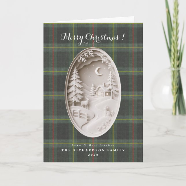 Tartan plaid Modern 3D papperklipp jul Kort (Framsida)