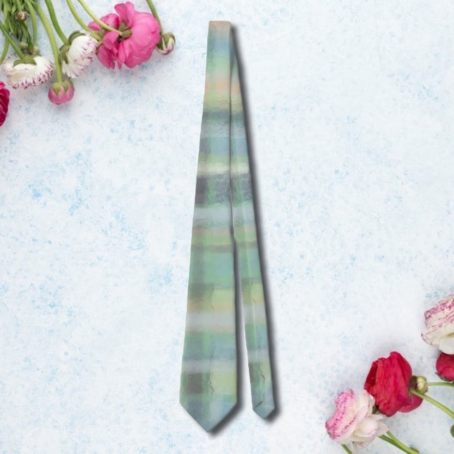 Tartan plaid modern pastel grönt blue grått beige slips (Skapare uppladdad)