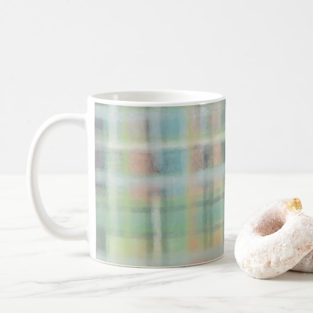 Tartan plaid modern pastel gult cyan grått grönt kaffemugg (Med munk)