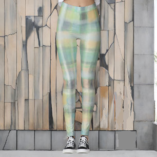 Tartan plaid modern pastel gult cyan grått grönt leggings