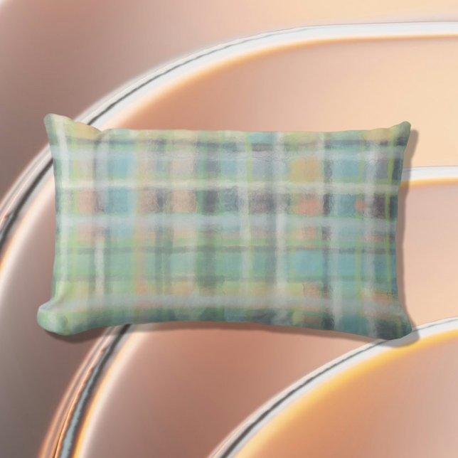 Tartan plaid modern pastel gult cyan grått grönt lumbarkudde (Skapare uppladdad)