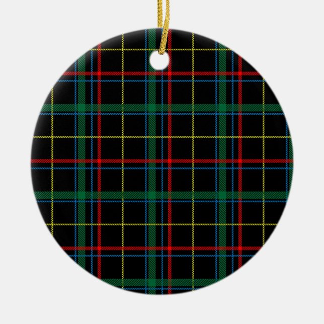 Tartan plaid mönster, grönt och rött. julgransprydnad keramik (Framsidan)
