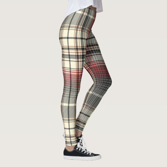 Tartan Plaid Mönster röd grått vit Leggings (Höger)