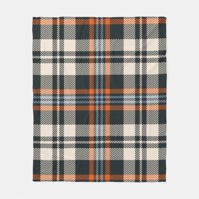 Tartan plaid mönster, svart, orange, blått fleecefilt (Framsidan)