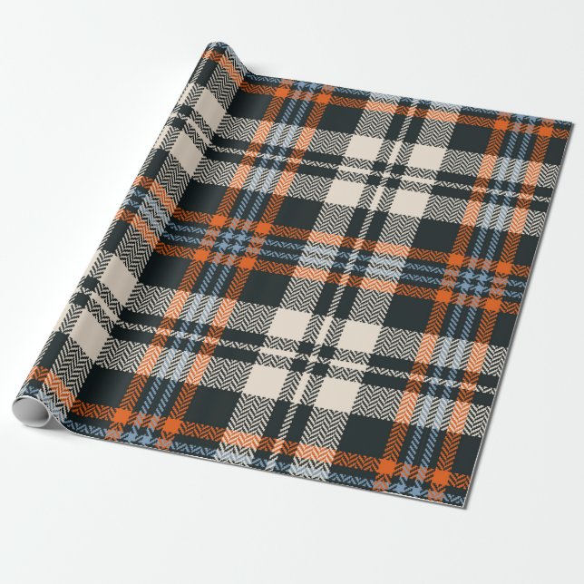 Tartan plaid mönster, svart, orange, blått presentpapper (Utrullad)