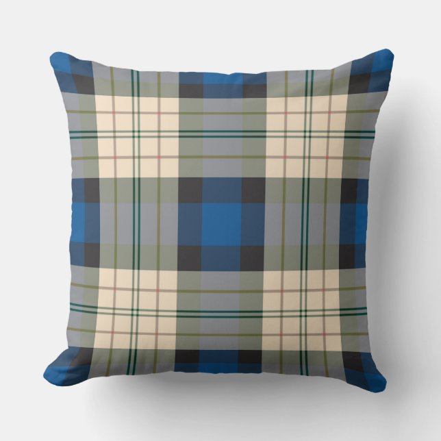 Tartan plaid mönster - traditionell blå beige kudde (Framsida)