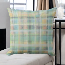 Tartan plaid pastel sage grönt grått blue gult kudde