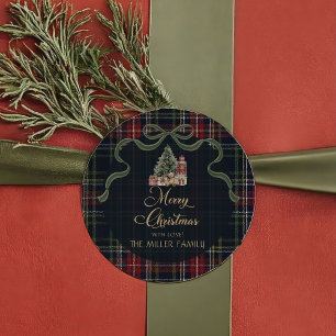 Tartan Plaid Preppy Julfest Sticker Runt Klistermärke