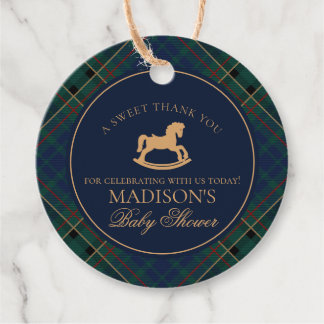 Tartan Plaid Rocking Horse Baby Shower Circle Gåvor Etiketter