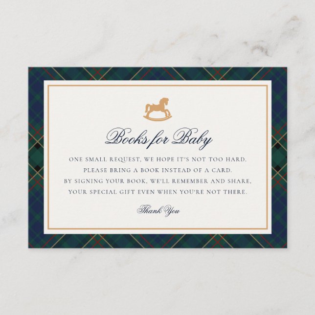 Tartan Plaid Rocking Horse Books for Baby Card Tilläggskort (Framsida)