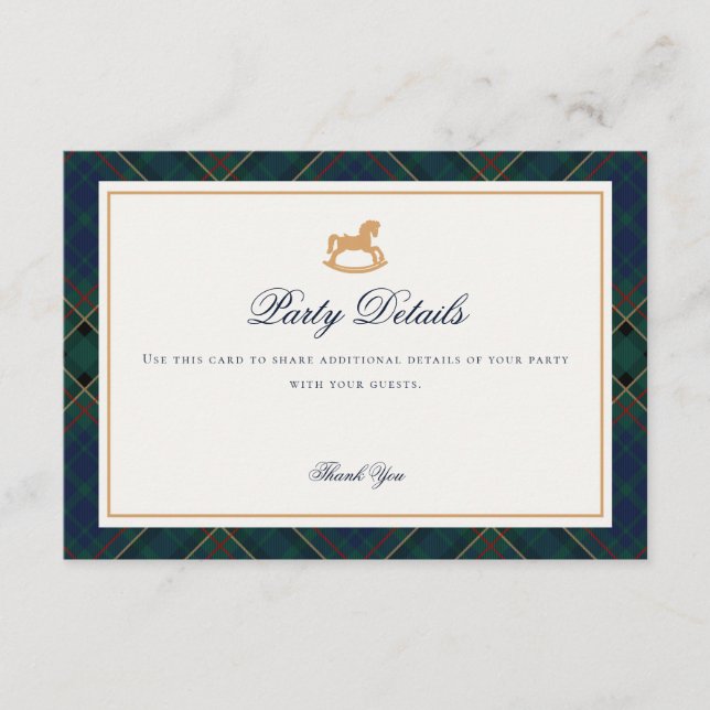 Tartan Plaid Rocking Horse Details Insert Card Tilläggskort (Framsida)
