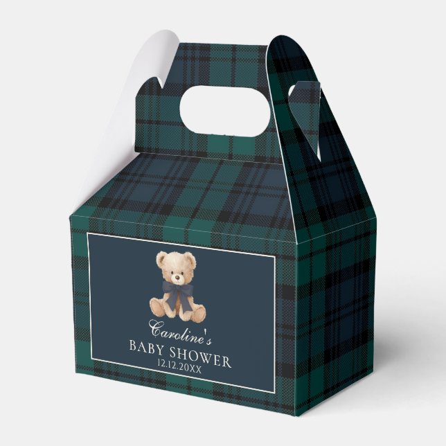 Tartan Plaid Teddy Bear Baby Shower Favor Boxes Presentaskar (Framsidan Sidan)