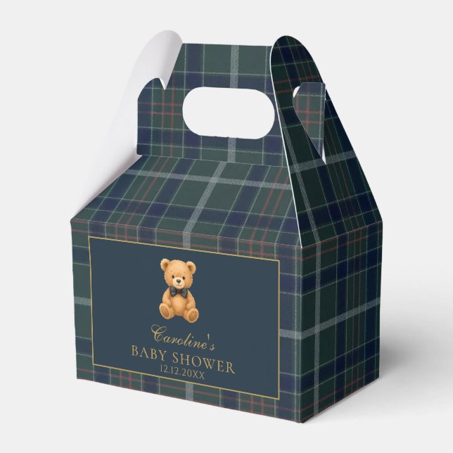 Tartan Plaid Teddy Bear Baby Shower Favor Boxes Presentaskar (Framsidan Sidan)