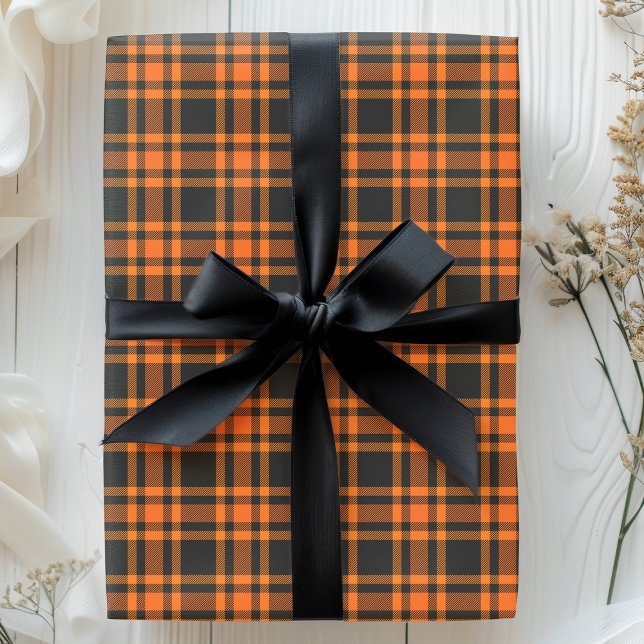 Tartan Play Black Orange Check Halloween Mönster Presentpapper (Skapare uppladdad)
