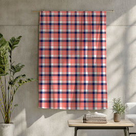 Tartan Play Blanket i Coral and Navy Hues Fleecefilt
