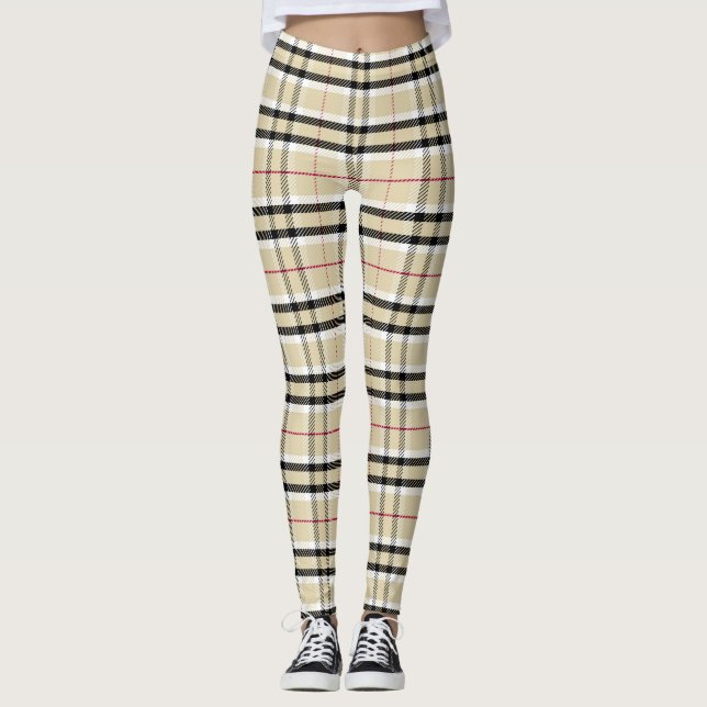 Tartan Play Checkated Mönster Leggings in Beige (Framsida)