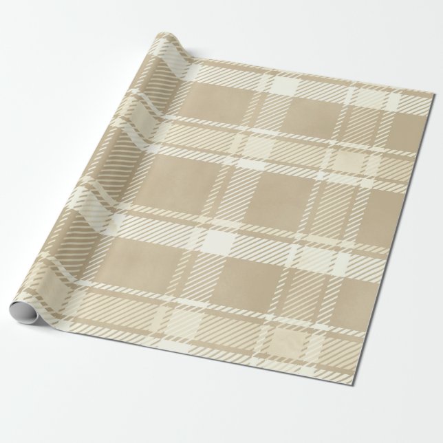 Tartan Play i Beige, Cream och Blek Gult Presentpapper (Utrullad)